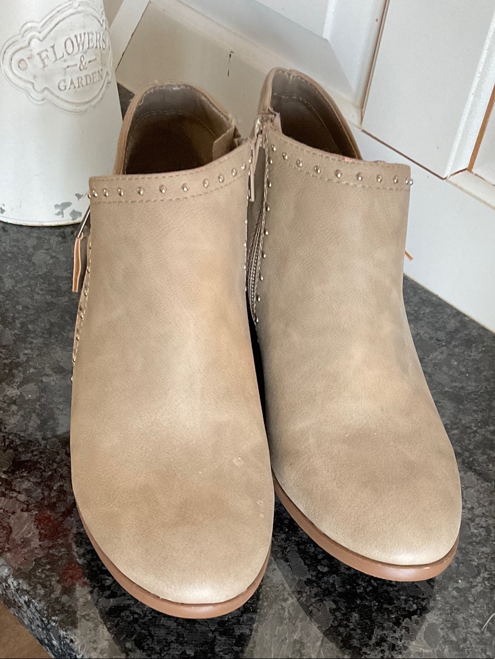 Soda Beige Suede Ankle Booties with Side Zip - Picture 3 of 5